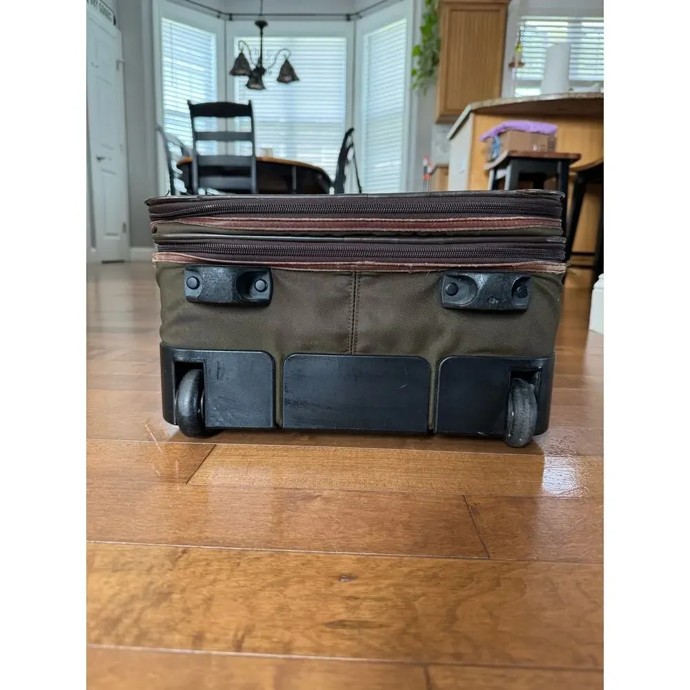 Vintage Coach 5496 22” Green Brown Leather Canvas Rolling Garment Bag USA
